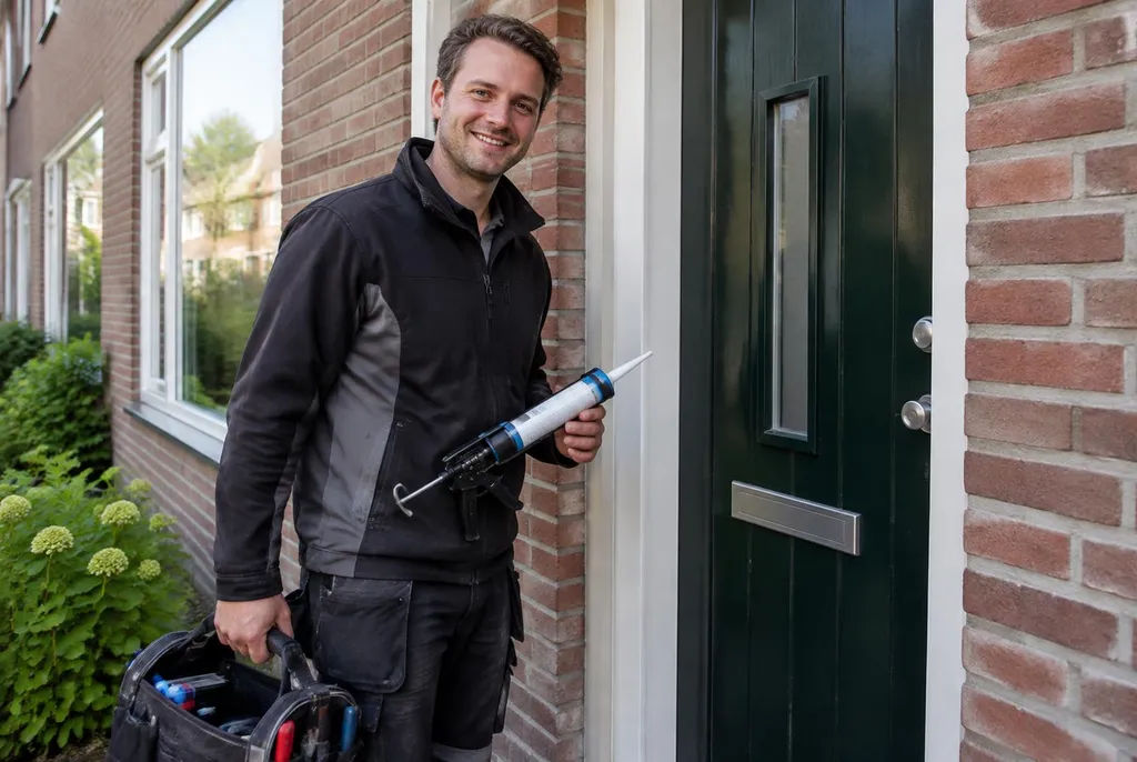Vakman van Kitbedrijf Eerbeek bij de voordeur van een woning
